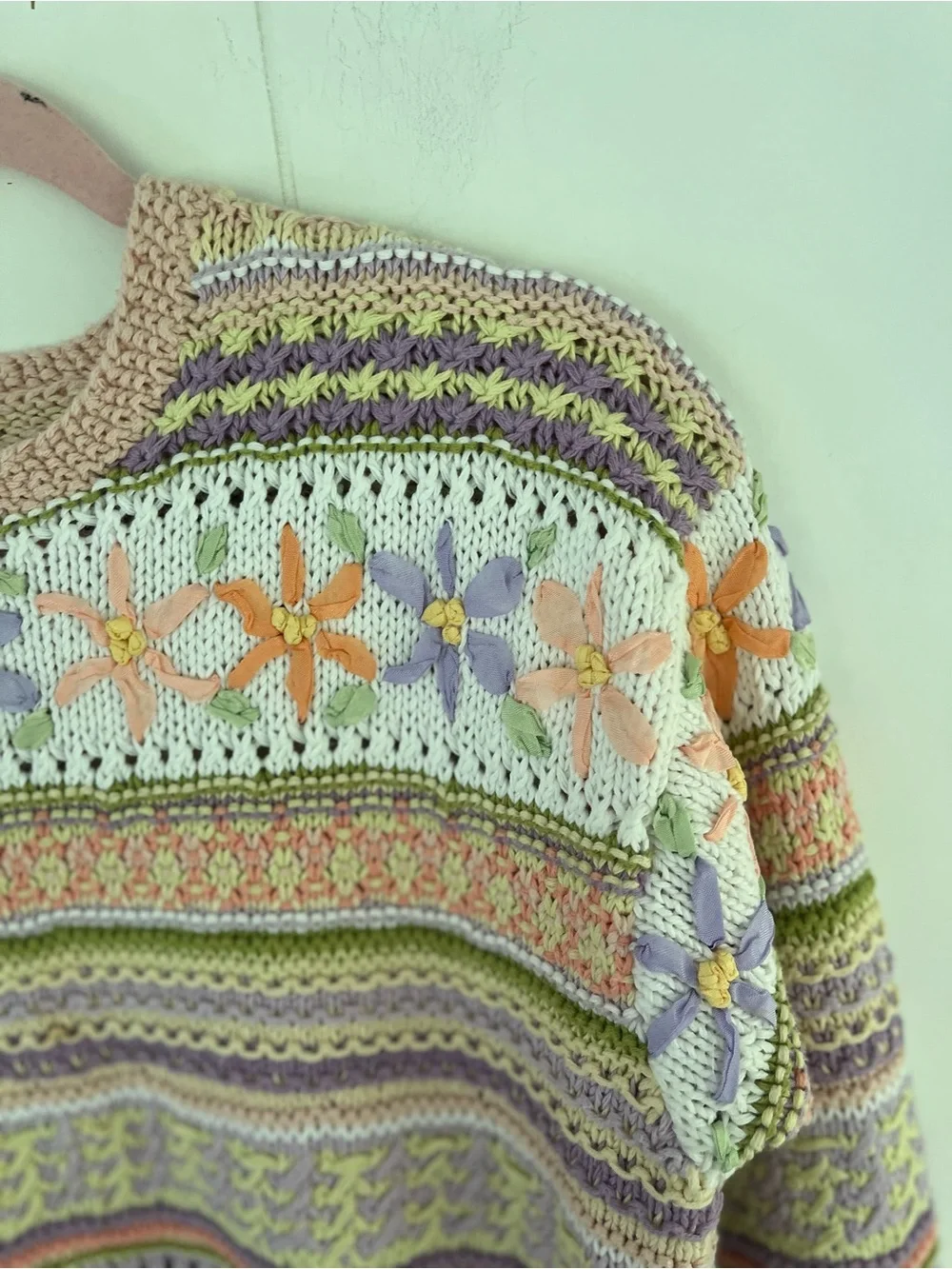 Vintage Susan Bristol Causal Ramie Knit Floral Sweater Size Medium Petite - Picture 10 of 16